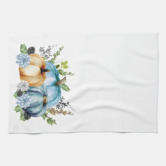 Blaue Wasserfarbenkürbis Herbst Geschirrtuch (Horizontal)