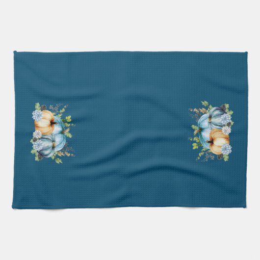 Blaue Wasserfarbenkürbis Herbst Geschirrtuch (Horizontal)