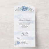 Blaue Wasserfarbenpeony-Hochzeit All In One Einladung (Innen Boden)