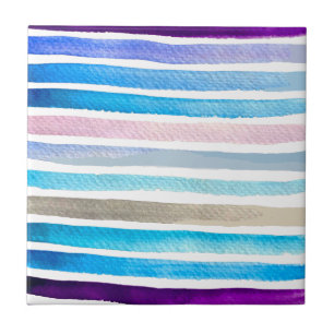 Blaue Wasserfarbenstreifen, handbemalt Fliese
