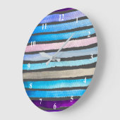 Blaue Wasserfarbenstreifen, handbemalt Große Wanduhr (Winkel)