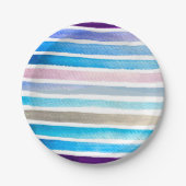 Blaue Wasserfarbenstreifen, handbemalt Pappteller (Vorderseite)