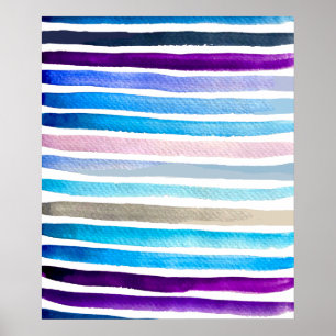 Blaue Wasserfarbenstreifen, handbemalt Poster
