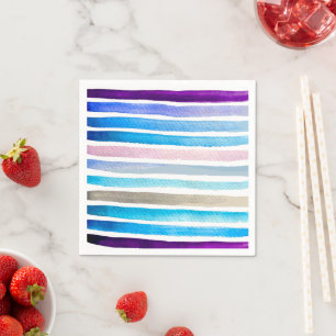 Blaue Wasserfarbenstreifen, handbemalt Serviette