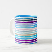 Blaue Wasserfarbenstreifen, handbemalt Zweifarbige Tasse (Vorderseite Links)