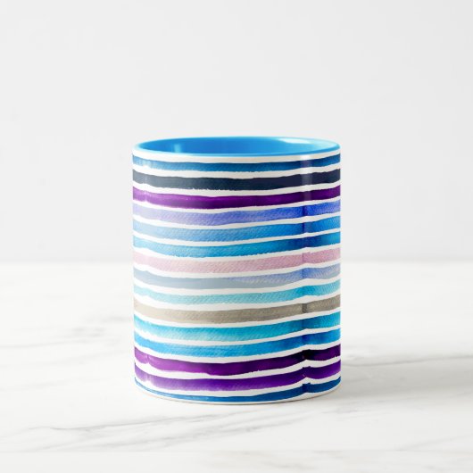 Blaue Wasserfarbenstreifen, handbemalt Zweifarbige Tasse (Mittel)
