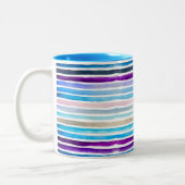 Blaue Wasserfarbenstreifen, handbemalt Zweifarbige Tasse (Links)