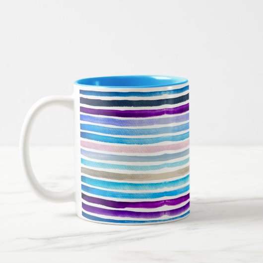 Blaue Wasserfarbenstreifen, handbemalt Zweifarbige Tasse (Links)