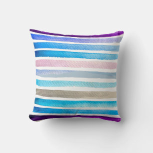 Blaue Wasserfarbenstreifen handgemalt Kissen