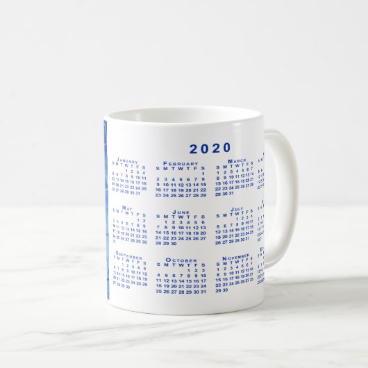 Blaue Wasserfarbskala Muster 2020 Kalender Kaffeetasse (VorderseiteRechts)