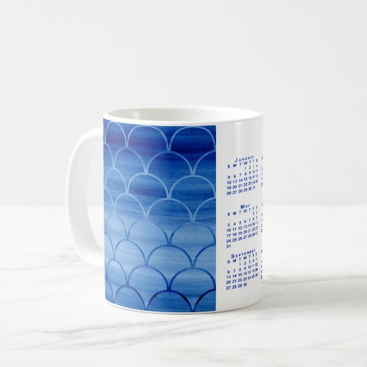 Blaue Wasserfarbskala Muster 2020 Kalender Kaffeetasse (Vorderseite Links)