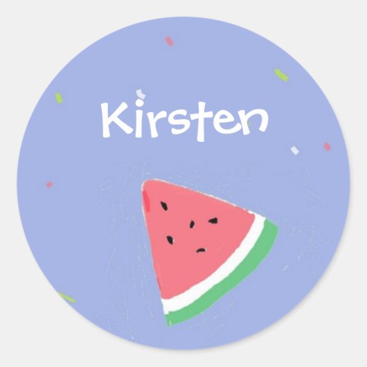 Blaue Wassermelone-individuelle Name Runder Aufkleber (Vorderseite)
