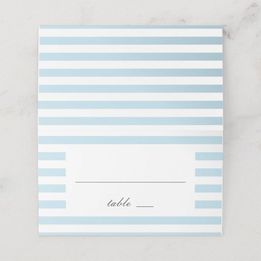 Blaue Wasserstreifen. Moderne gestreifte Hochzeit Platzkarte (Außenseite Aufgefaltet)