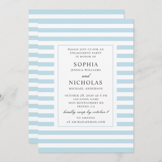Blaue Wasserstreifen. Strickte Verlobungspartei Einladung (Vorne/Hinten)
