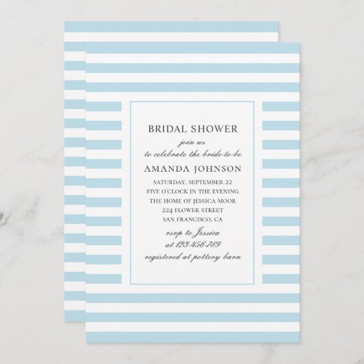 Blaue Wasserstreifen. Stricktes Brautparty Einladung (Vorne/Hinten)