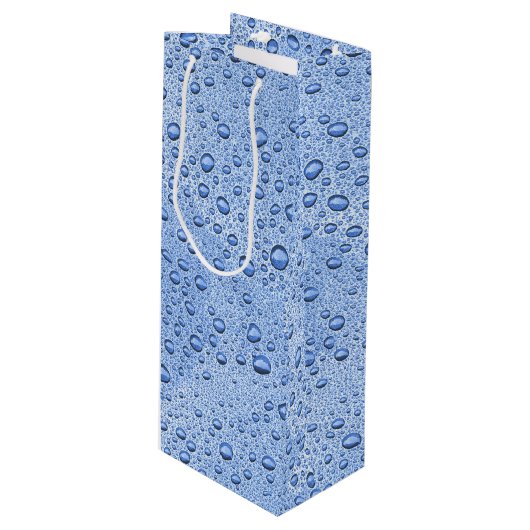 Blaue Wassertröpfchen Geschenktüte Für Weinflaschen (Vorderseite Schrägansicht)