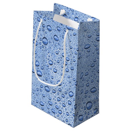 Blaue Wassertröpfchen Kleine Geschenktüte (Rückseite Schrägansicht)