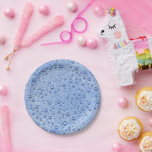 Blaue Wassertröpfchen Pappteller (Party)