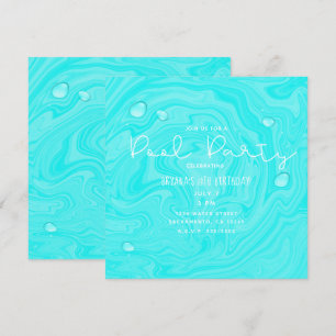 Blaue Wassertropfen Sommer Schwimmbad Geburtstagsf Einladung