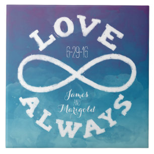Blaue Watercolor-Unendlichkeits-Liebe-Wedding Fliese