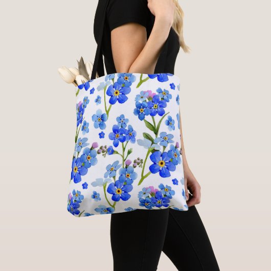 Blaue Watercolor-Vergissmeinnicht-Blumen Tasche (Von Nahem)