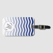 Blaue Waves glänzendes Muster Elegantes Monogramm Gepäckanhänger (Vorderseite (Horizontal))