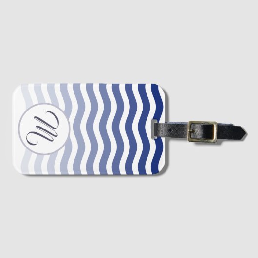 Blaue Waves glänzendes Muster Elegantes Monogramm Gepäckanhänger (Vorderseite (Horizontal))