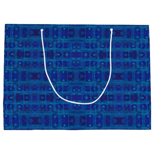 Blaue Weberei, abstraktes geometrisches Muster, ha Große Geschenktüte (Rückseite)