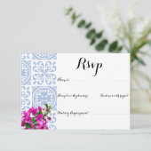 BLAUE WEDING INVITATION RESPONSE CARD RSVP KARTE (Stehend Vorderseite)