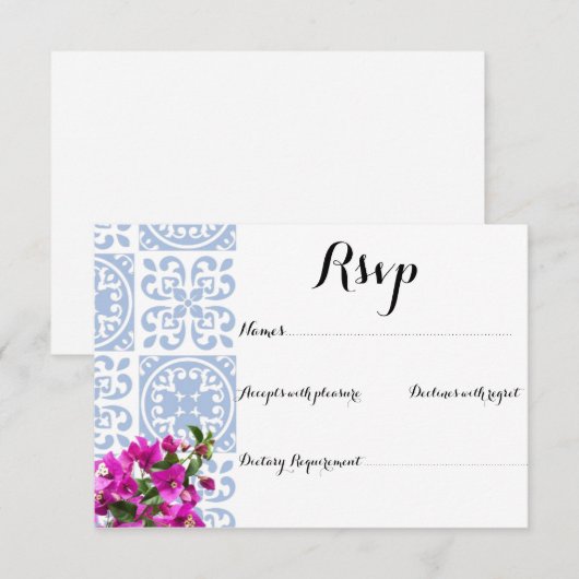 BLAUE WEDING INVITATION RESPONSE CARD RSVP KARTE (Vorne/Hinten)