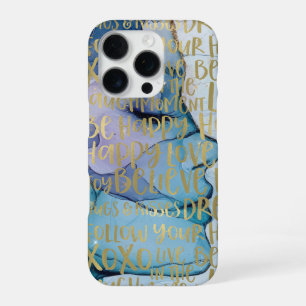 Blaue weibliche Gesicht Gold inspirierende Zitate iPhone 16 Pro Hülle