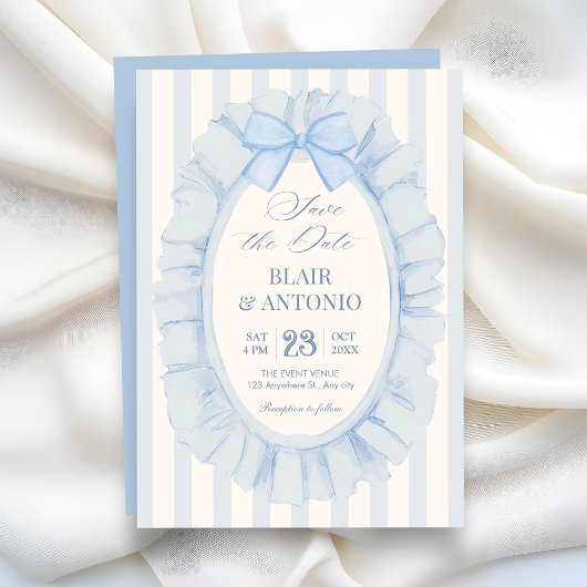 Blaue weiche Bandhochzeit Save The Date