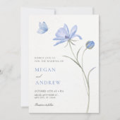 Blaue weiche Blumenhochzeit Einladung (Vorderseite)