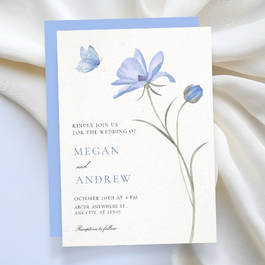 Blaue weiche Blumenhochzeit Einladung