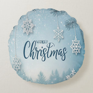 Blaue weiche und ruhige Weihnachts-Schneekristallg Rundes Kissen