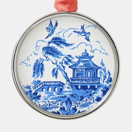 Blaue Weide-China-blaue u. weiße Verzierung Ornament Aus Metall (Vorne)