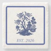 Blaue Weide-Chinoiserie-Pagode Benutzerdefiniertes Steinuntersetzer (Vorderseite)