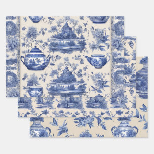 Blaue Weide Decoupage Set von drei Geschenkpapier Set