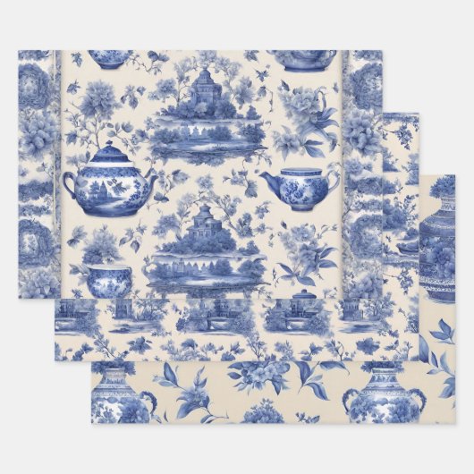 Blaue Weide Decoupage Set von drei Geschenkpapier Set (Set)
