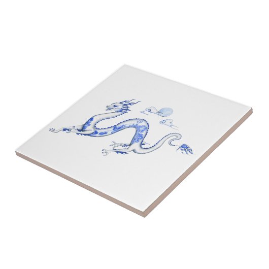 Blaue Weide-Drache-Fliese mit weißem Hintergrund Fliese (Seite)