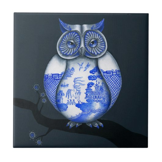 Blaue Weide-Eule Fliese (Vorderseite)