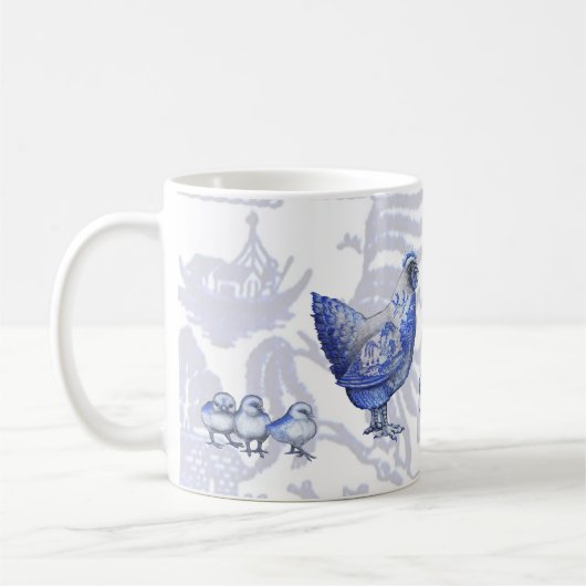 Blaue Weide-Huhn-Henne-Hahn-Küken-Tasse Kaffeetasse (Links)