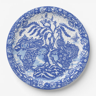 Blaue Weide Pfau Insel Asiatischer Tempel Riss Pappteller