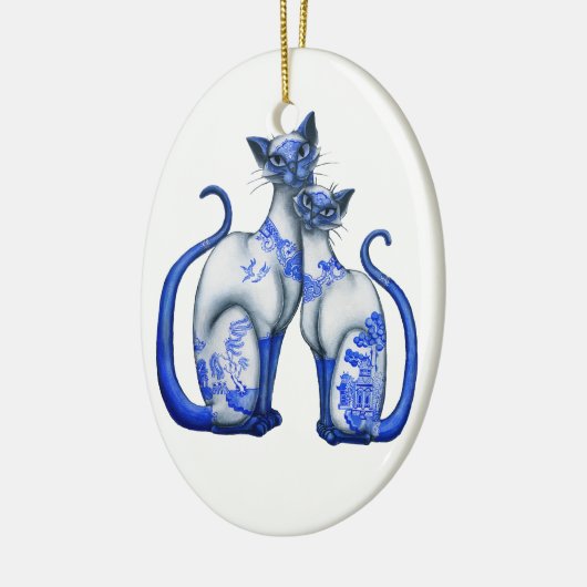 Blaue Weide-siamesische Katzen Keramikornament (Links)