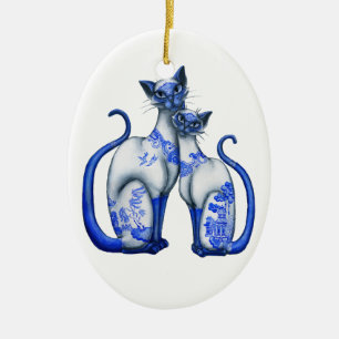 Blaue Weide-siamesische Katzen Keramikornament