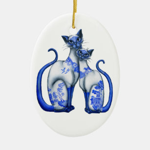 Blaue Weide-siamesische Katzen Keramikornament