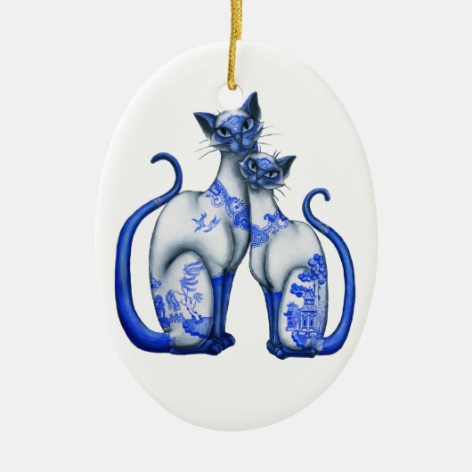 Blaue Weide-siamesische Katzen Keramikornament (Vorne)