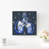 Blaue Weide-siamesische Katzen-Wanduhr Quadratische Wanduhr (Zuhause)