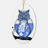 Blaue Weiden-Eule Keramikornament (Links)