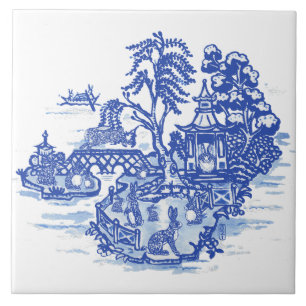 Blaue Weiden-Hasen-Insel Antike Fantasy-Kunst Fliese